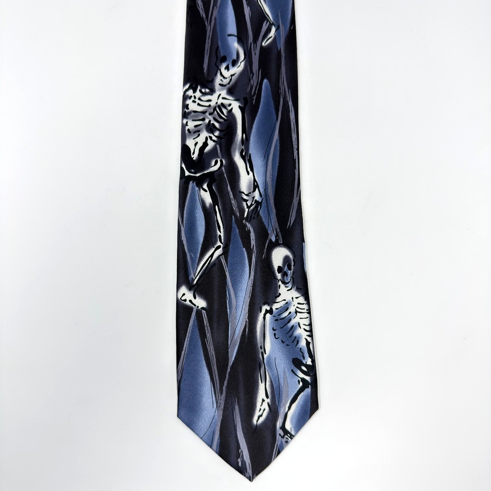 J Garcia Who Goes There Skeleton Art Necktie Multicolor 61.5x3.5 - Picture 4 of 6